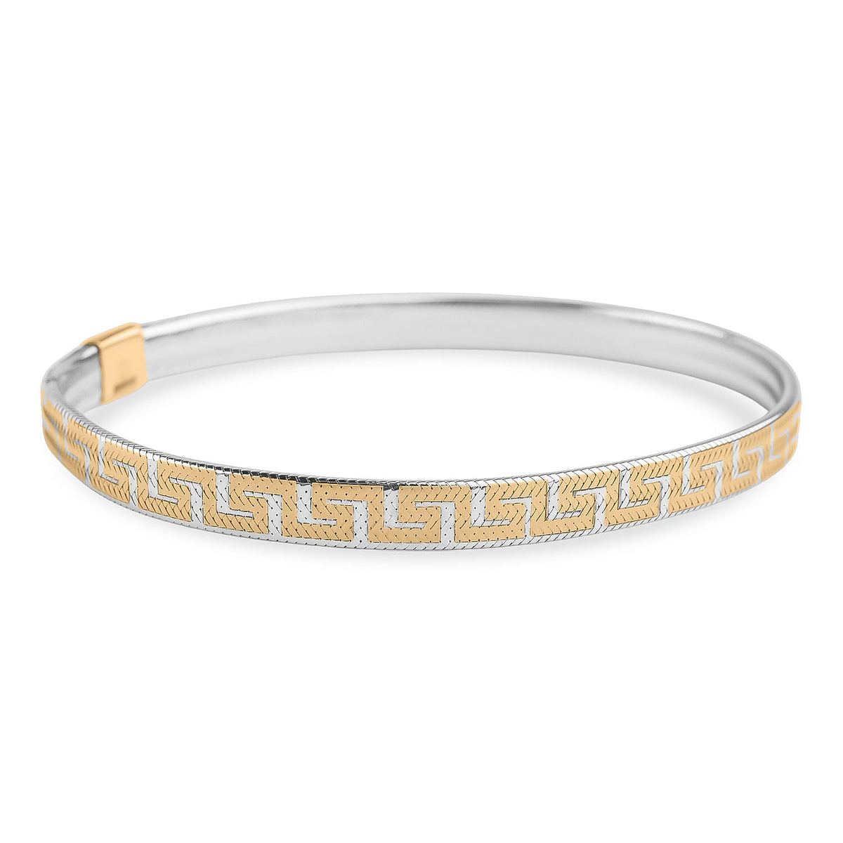 9K Yellow &amp; White Gold 5.7MM Greek Key Mesh Stretchable Bracelet 7.5 Inch 8416242 0