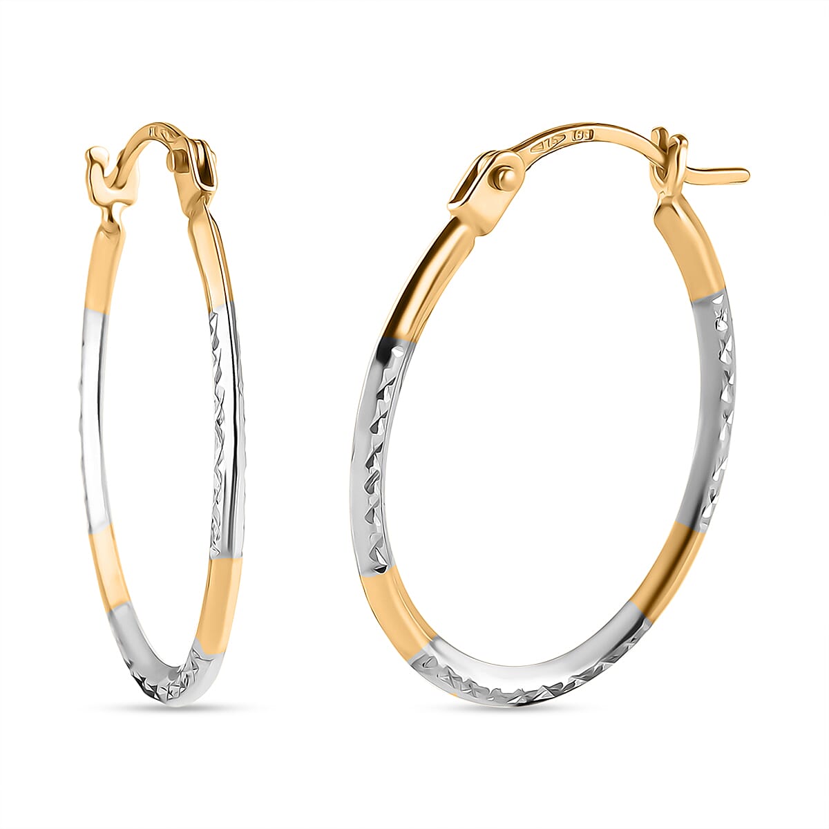 9K Yellow &amp; White Gold Diamond Cut Earring With Clasp 8024962 0