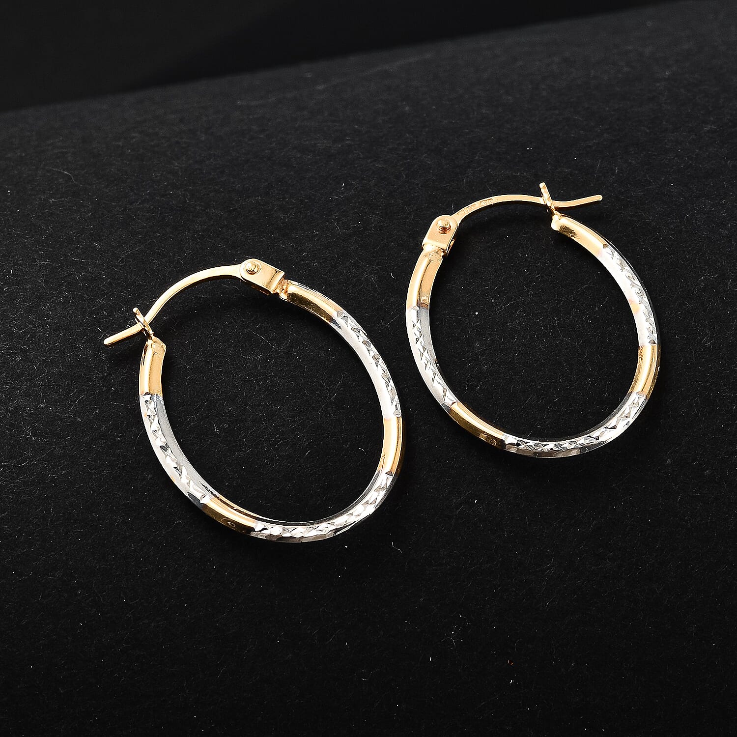 9K Yellow &amp; White Gold Diamond Cut Earring With Clasp 8024962 1