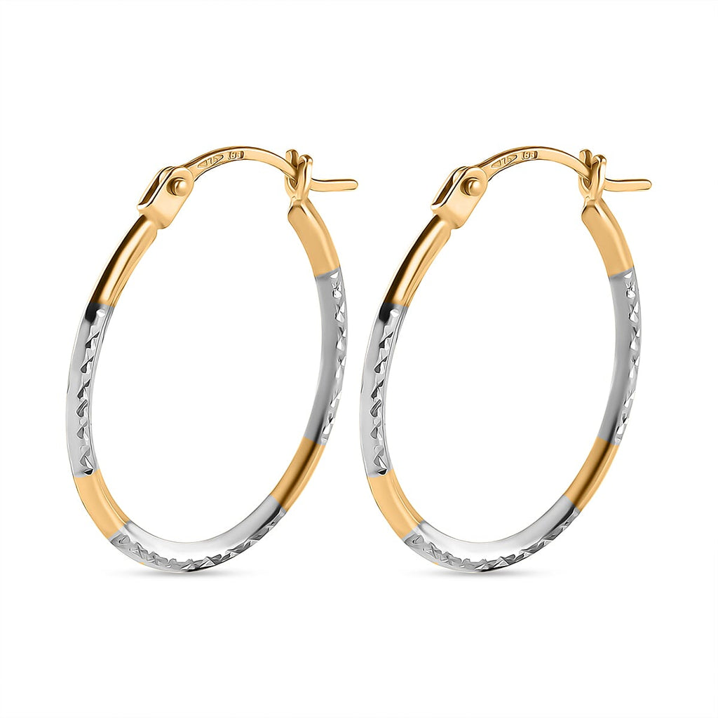 9K Yellow & White Gold Diamond Cut Earring With Clasp