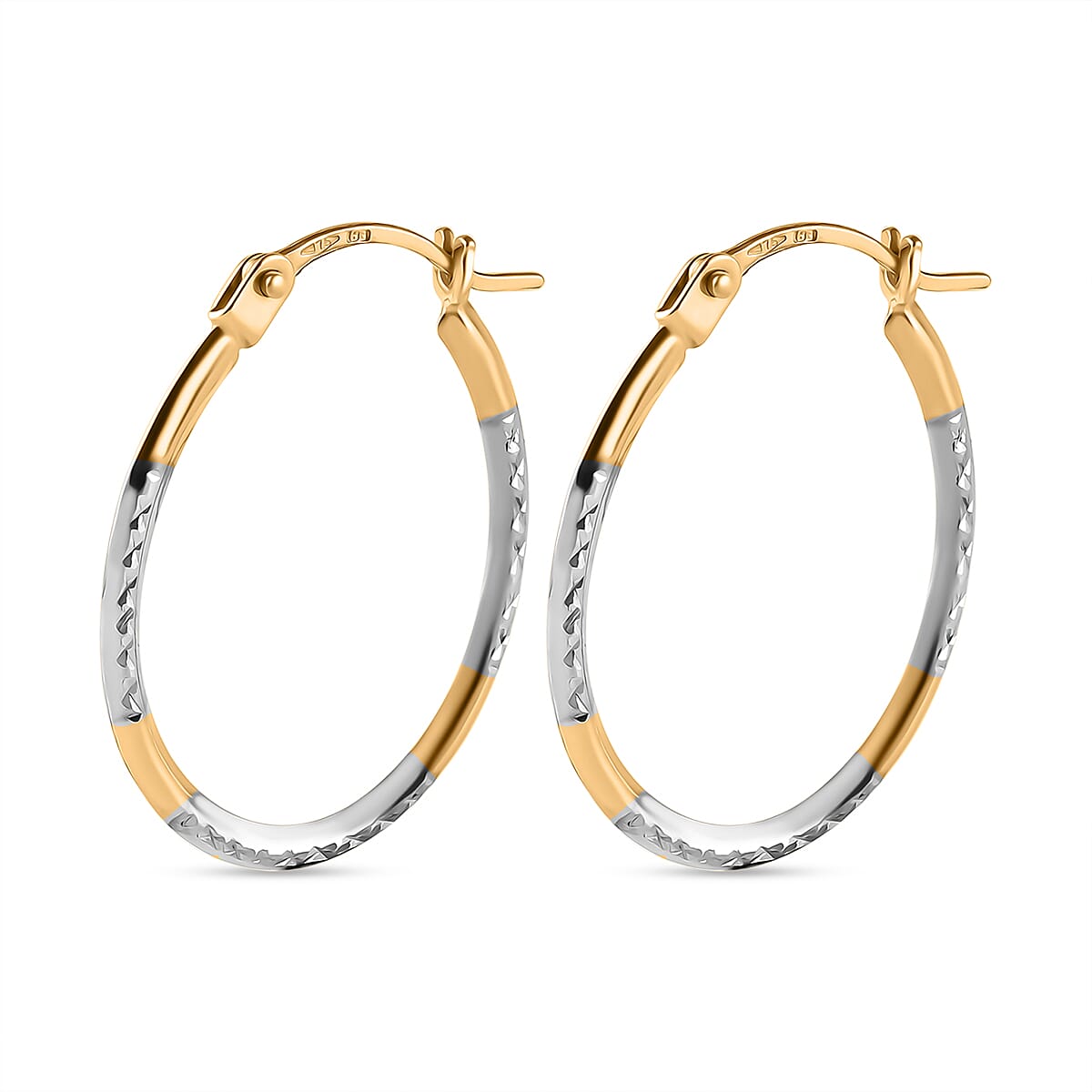 9K Yellow &amp; White Gold Diamond Cut Earring With Clasp 8024962 3