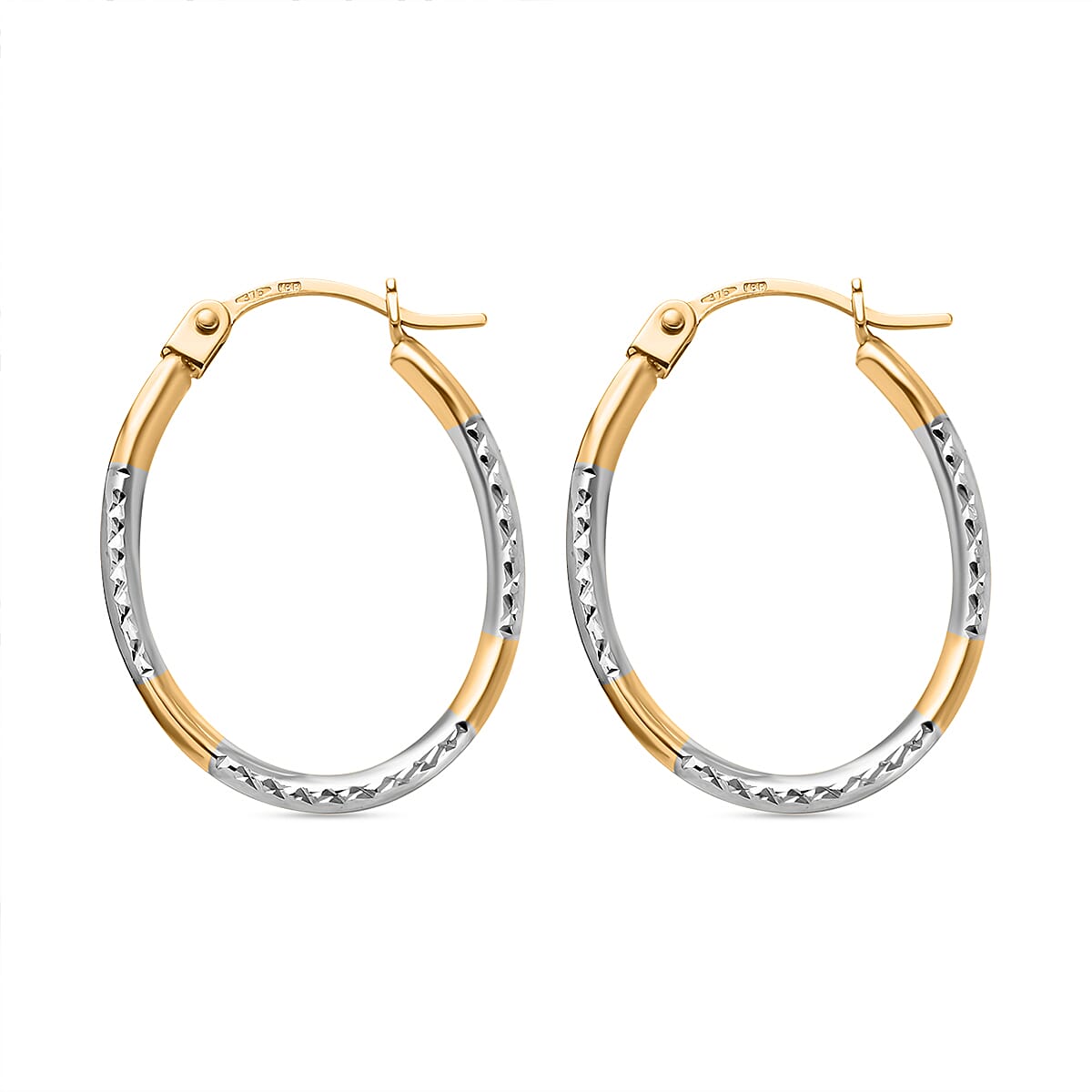 9K Yellow &amp; White Gold Diamond Cut Earring With Clasp 8024962 4