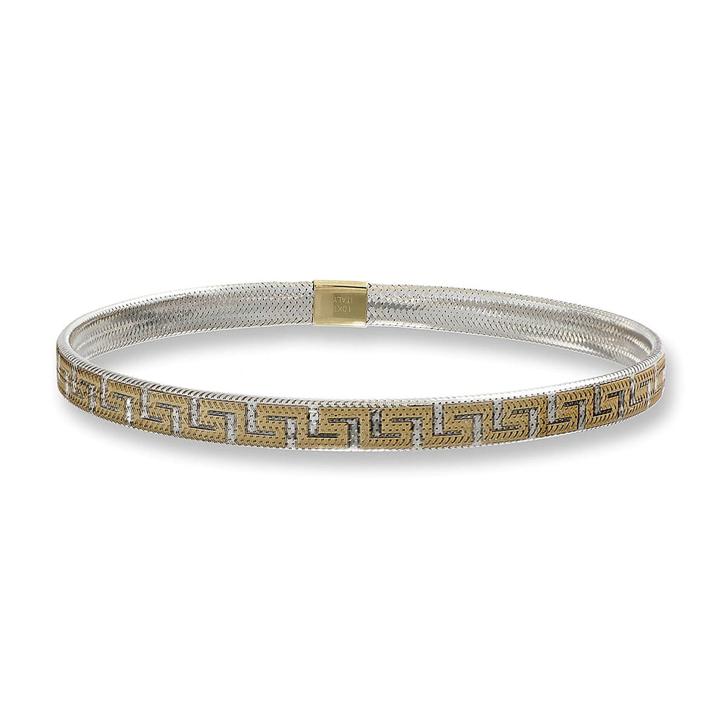 Maestro Collection - 9K Yellow & White Gold Greek Key Mesh Stretchable Bracelet (Size - 7.50)