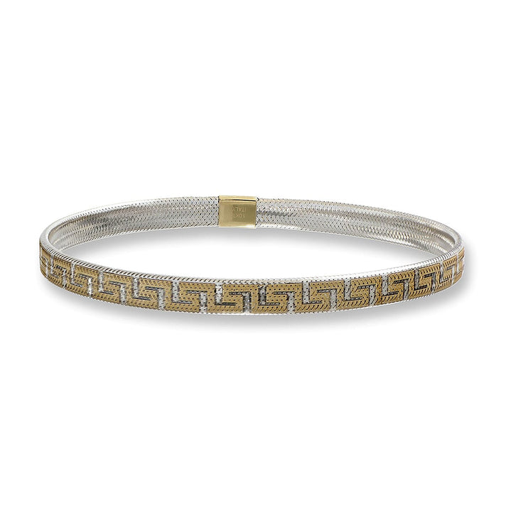 9K Yellow &amp; White Gold 5.7MM Greek Key Mesh Stretchable Bracelet 7.5 Inch 8416242 2