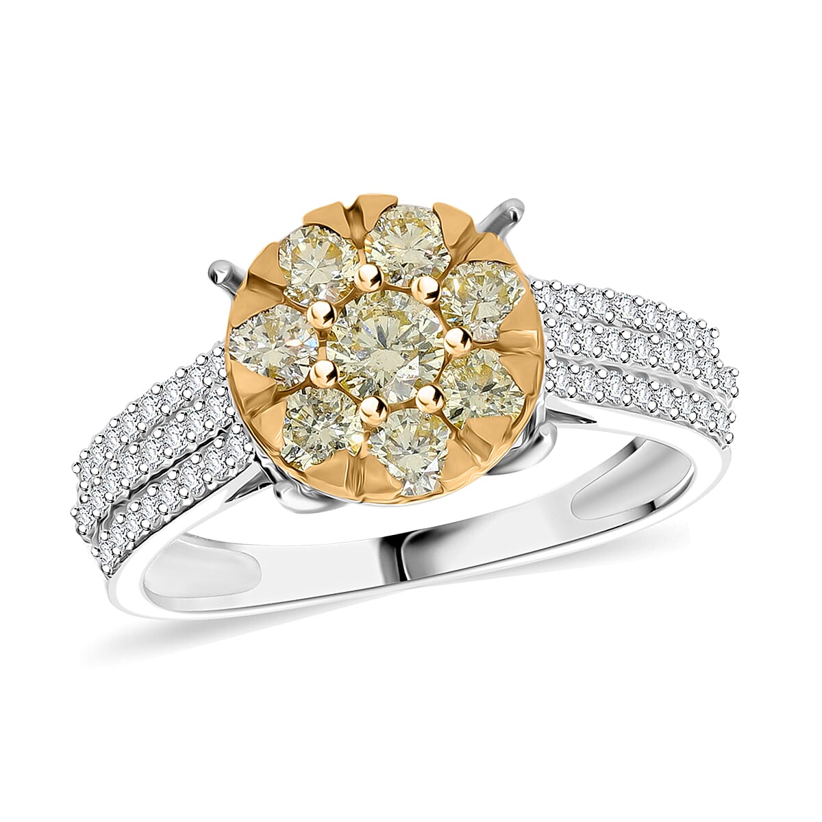 Natural Yellow Diamond and White Diamond Floral Ring in 9K Yellow and White Gold 7987931 0