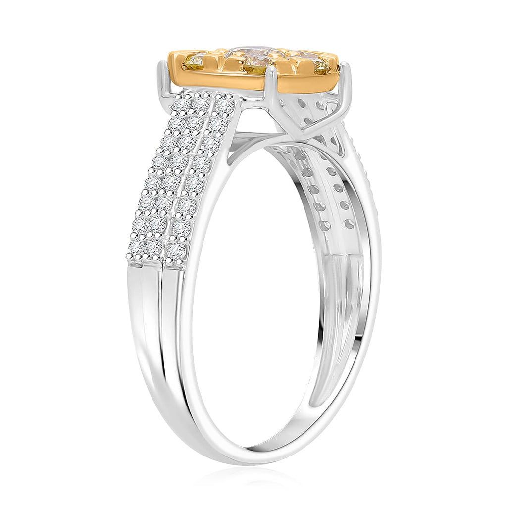 9K Yellow & White Gold SGL Certified Natural Yellow Diamond & White Diamond Ring 1.00 Ct.