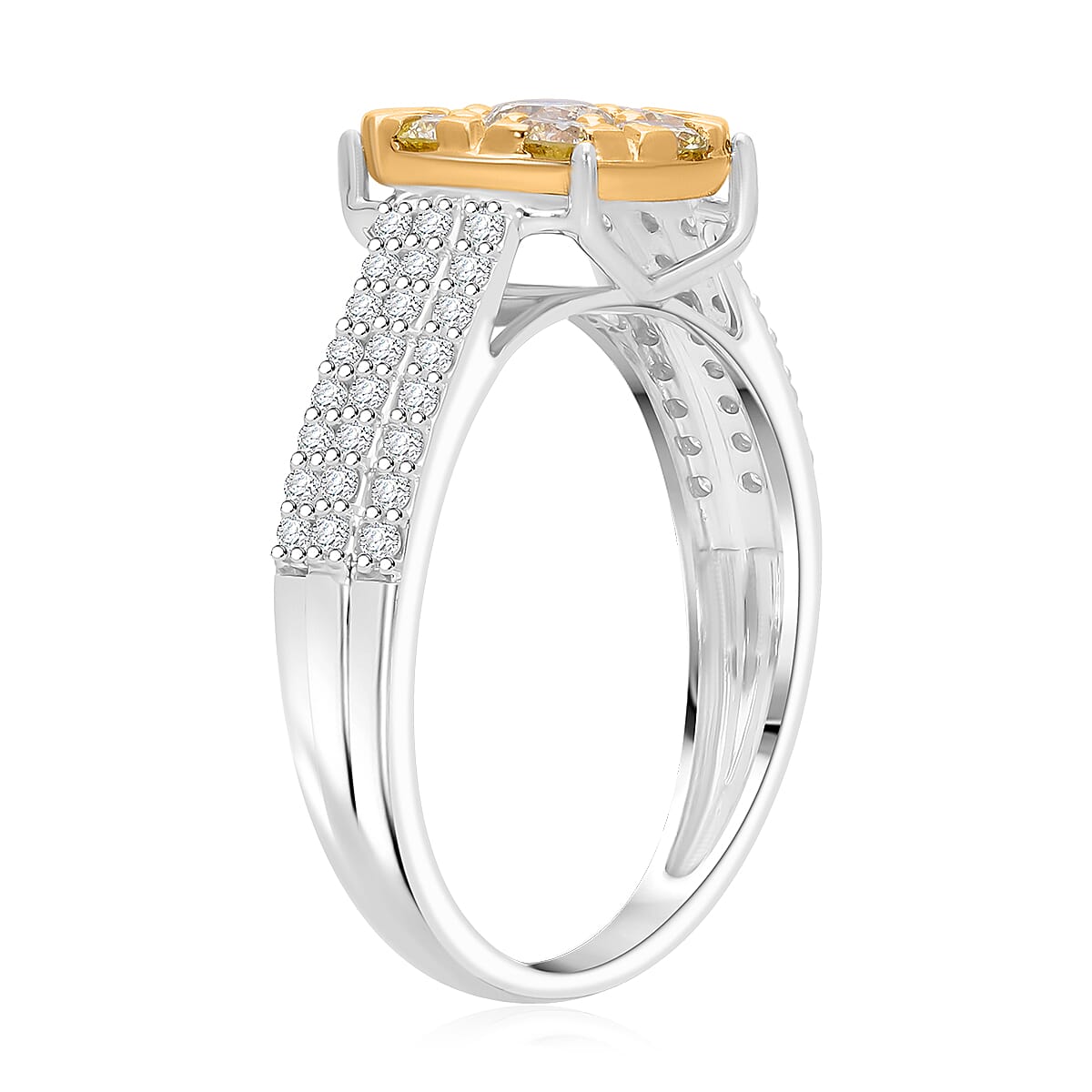 Natural Yellow Diamond and White Diamond Floral Ring in 9K Yellow and White Gold 7987931 3
