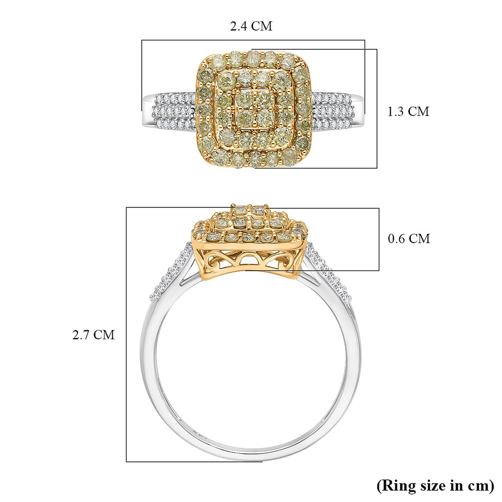 SGL Certified - Natural Yellow Diamond & White Diamond Cluster Ring in 9K Yellow & White Gold 1.00 Ct.