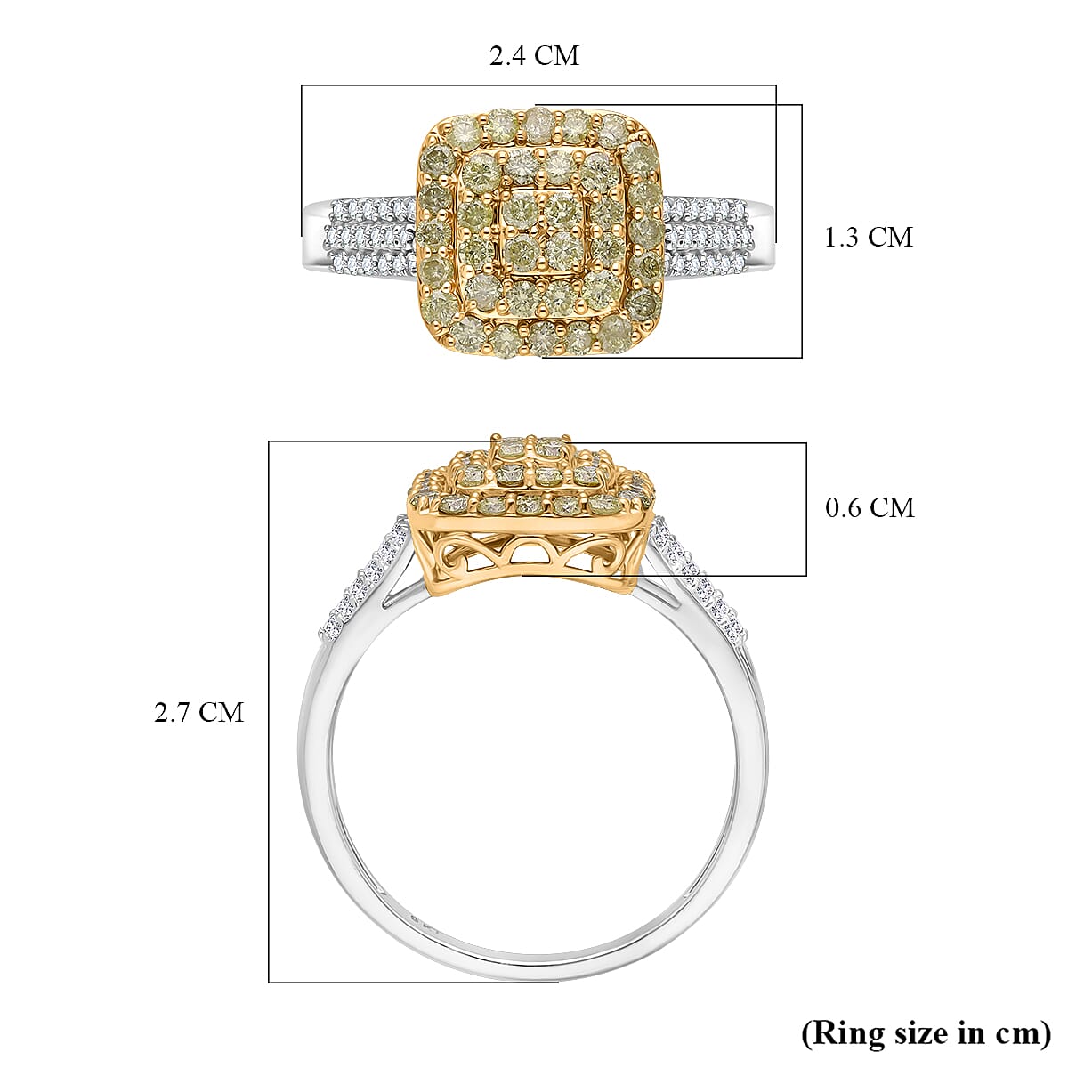SGL Certified Natural Yellow Diamond and White Diamond Cluster Ring in 9K Yellow and White Gold 1 Ct. 8083913 4