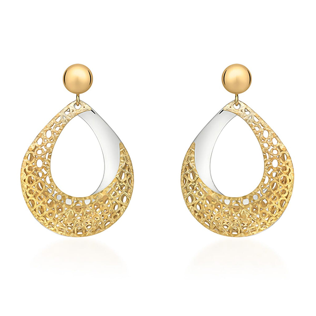 9K Yellow & White Gold Pear Drop Earring with Push Back 3.0 gram