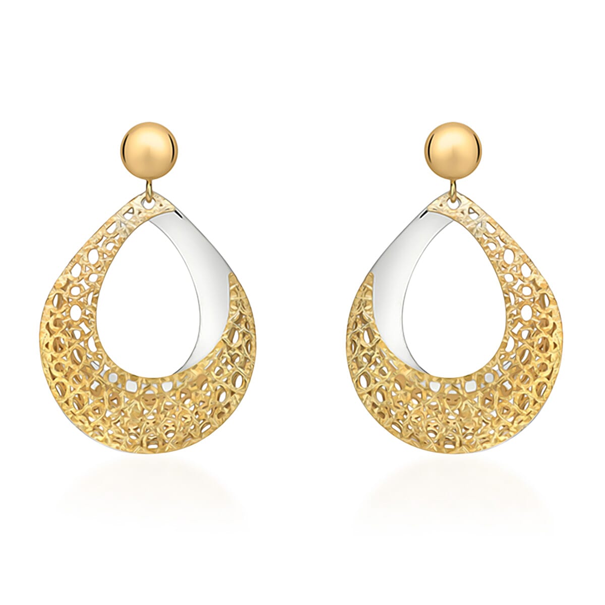 9K Yellow &amp; White Gold Pear Drop Earring with Push Back 8312995 1