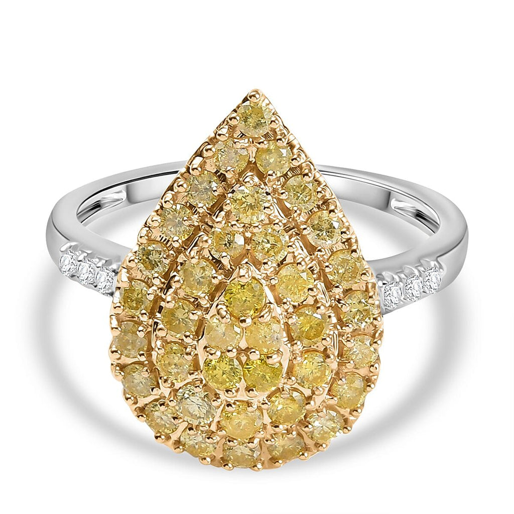 9K Yellow & White Gold SGL Certified Natural Yellow Diamond and White Diamond Ring 1.05 Ct.
