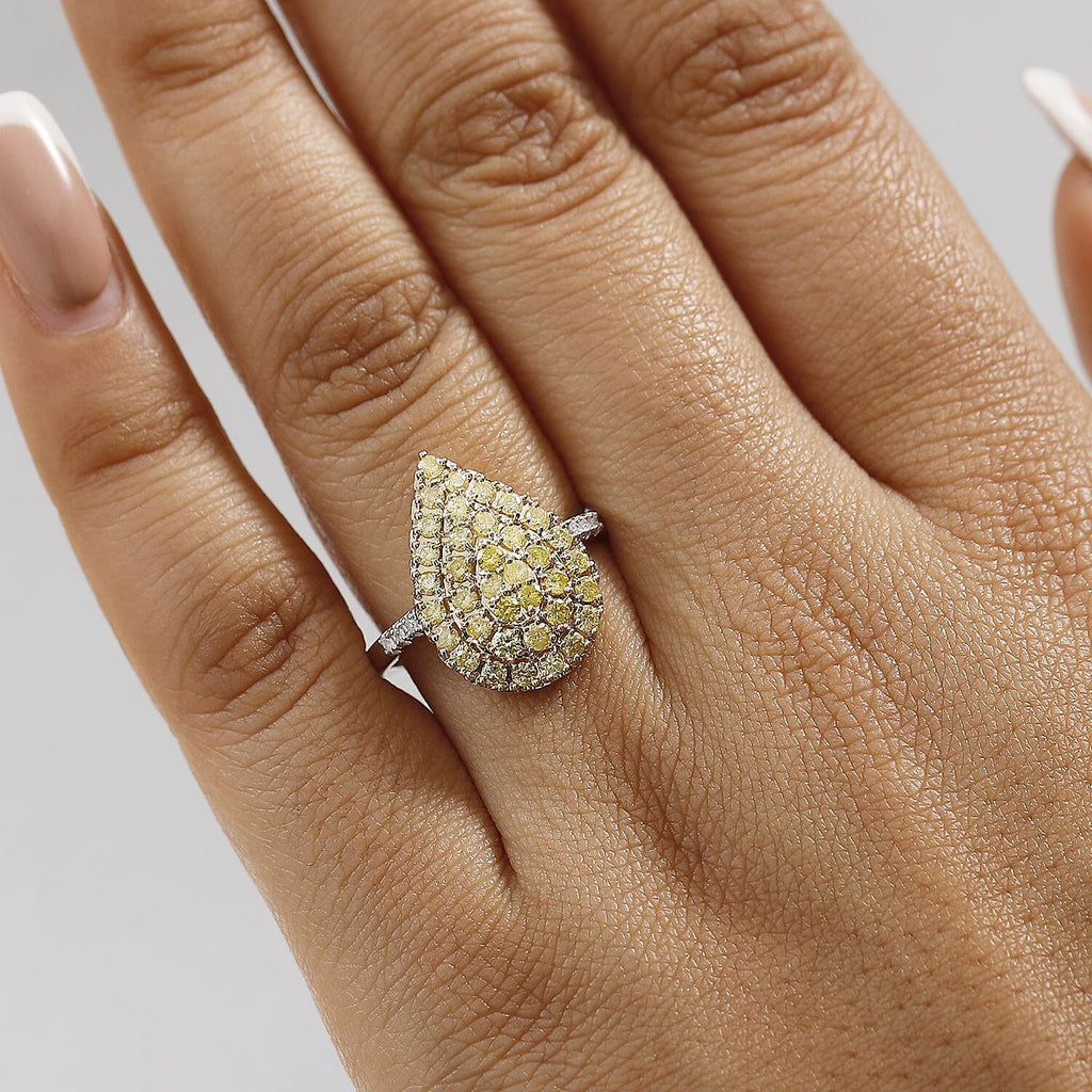 9K Yellow & White Gold SGL Certified Natural Yellow Diamond and White Diamond Ring 1.05 Ct.