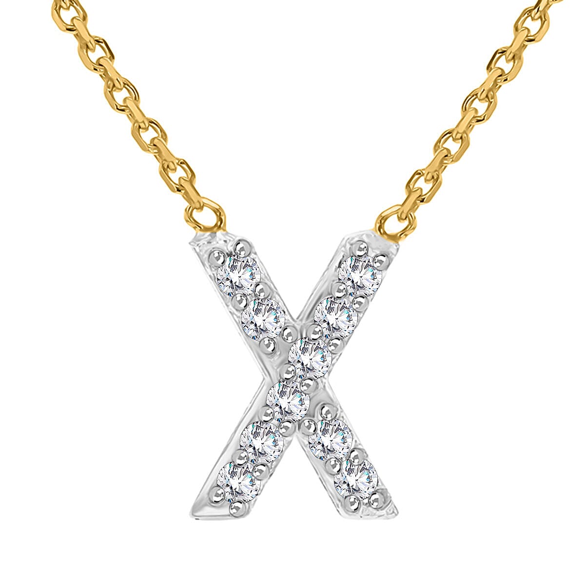 9K Yellow and White Gold With VS SI Diamond Mini Initial 'X' Necklace 17 Inch 7212249 0