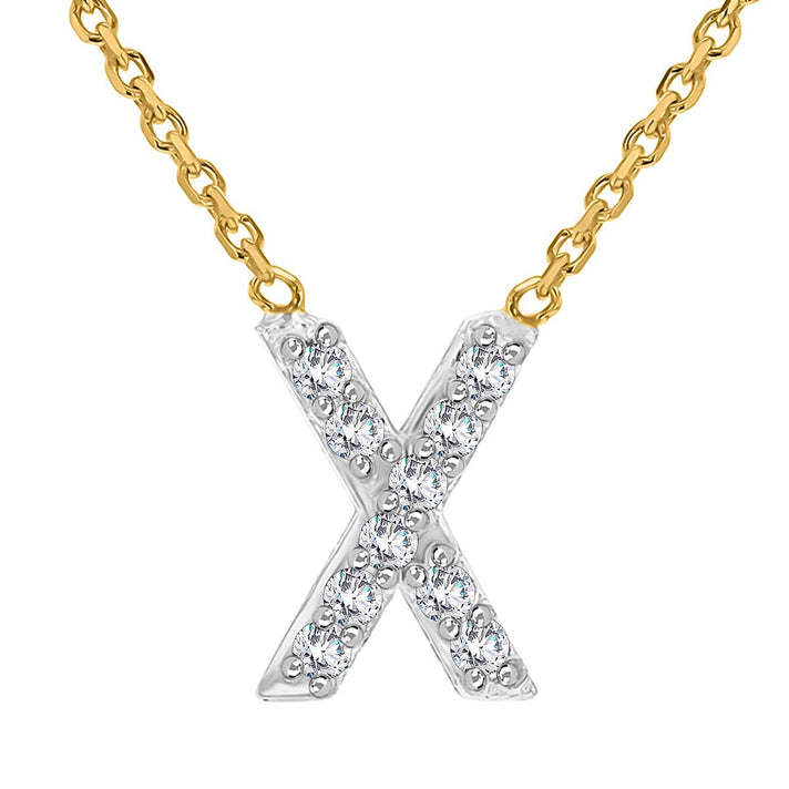 9K Yellow and White Gold With VS SI Diamond Mini Initial 'X' Necklace 17 Inch 7212249 1