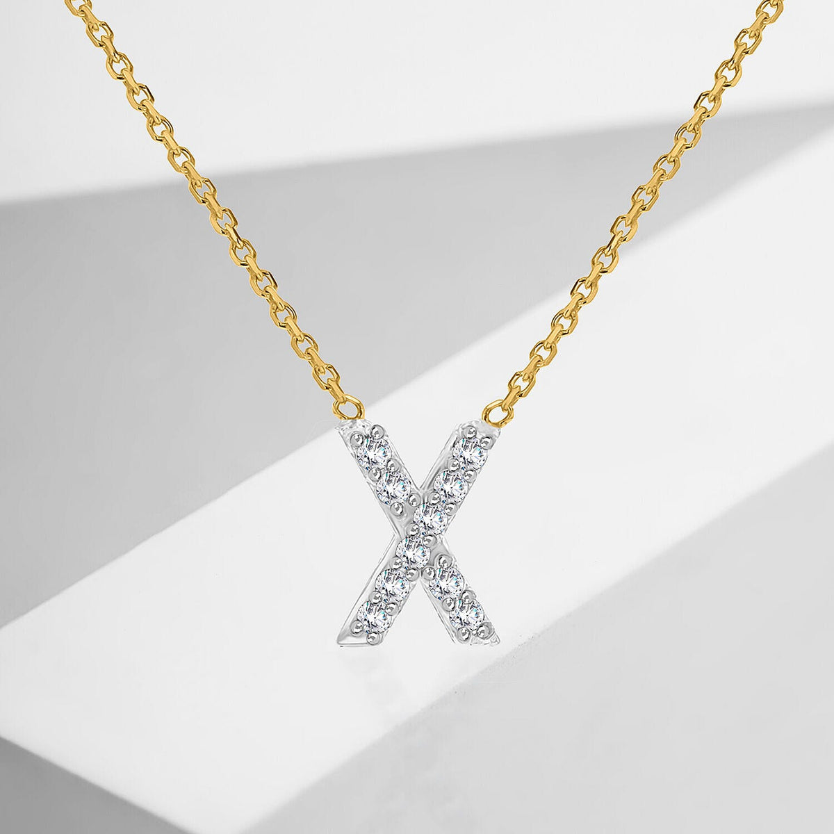 9K Yellow and White Gold With VS SI Diamond Mini Initial 'X' Necklace 17 Inch 7212249 1
