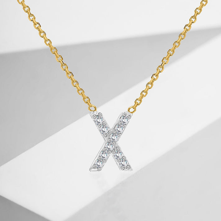 9K Yellow and White Gold With VS SI Diamond Mini Initial 'X' Necklace 17 Inch 7212249 2