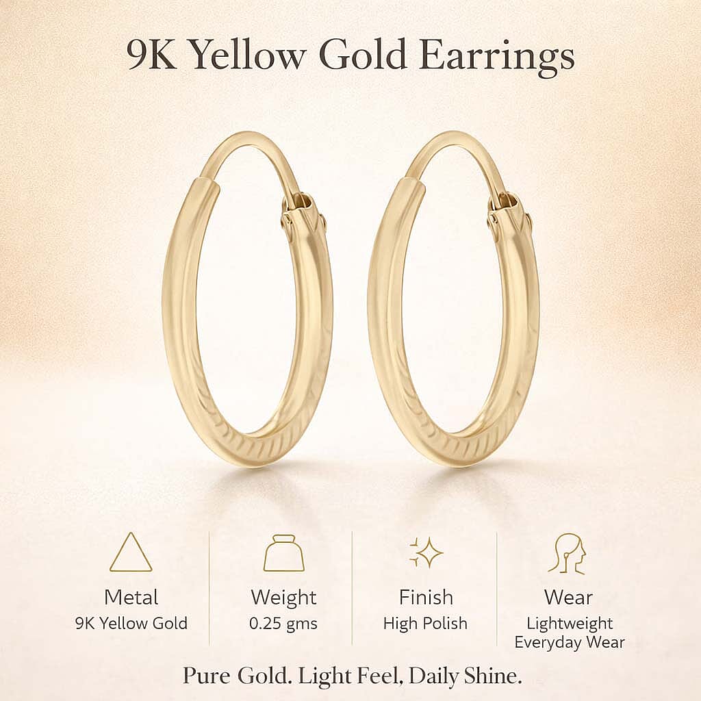 9k Yellow Gold Diamond Cut Sleeper  Earrings 6092907 4