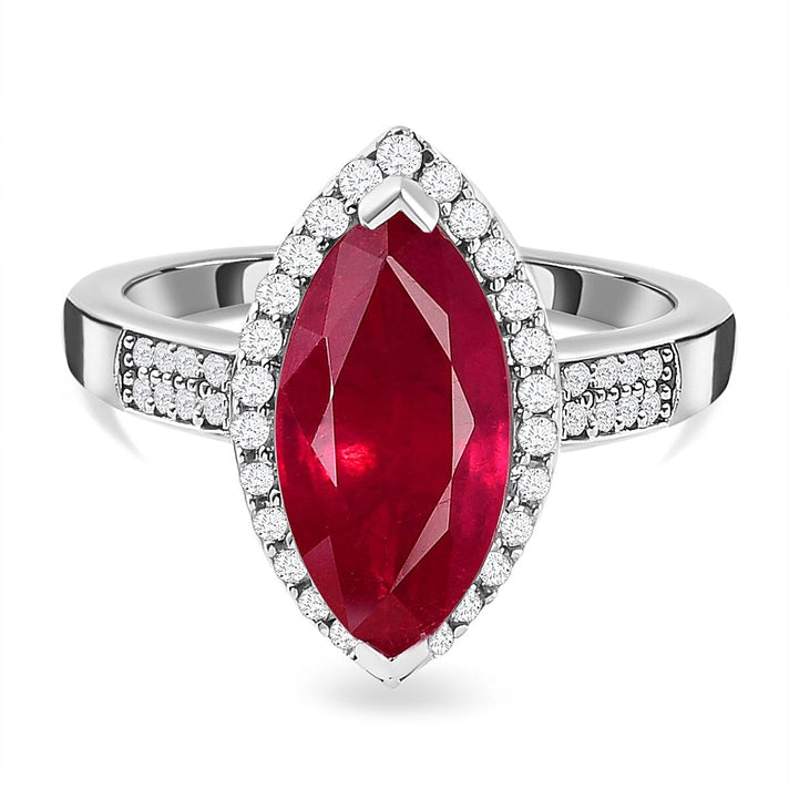 Natural African Ruby and Moissanite Halo Ring in Platinum Overlay Sterling Silver 4.14 Ct 7168383 1
