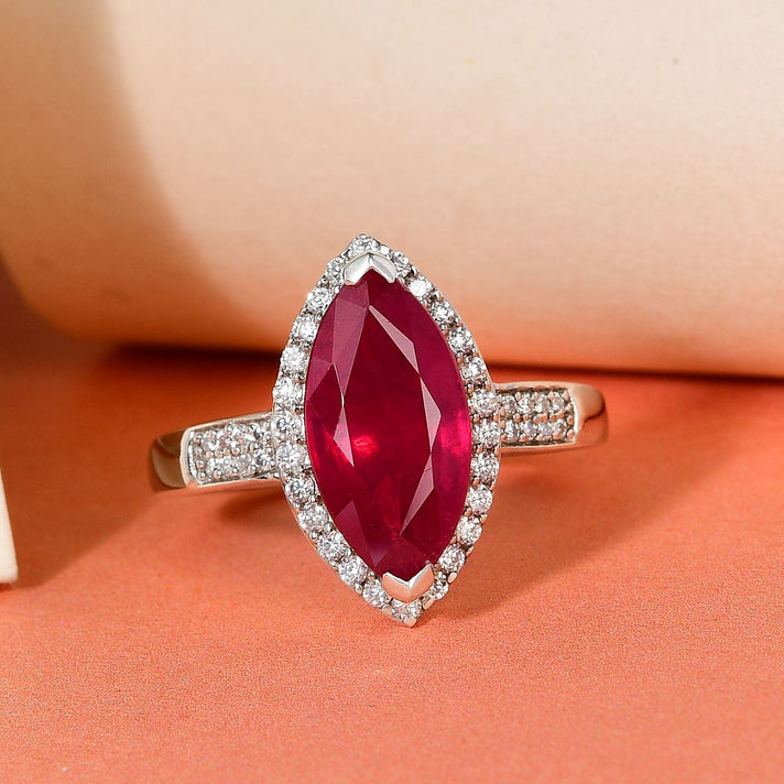 Natural African Ruby and Moissanite Halo Ring in Platinum Overlay Sterling Silver 4.14 Ct 7168383 2