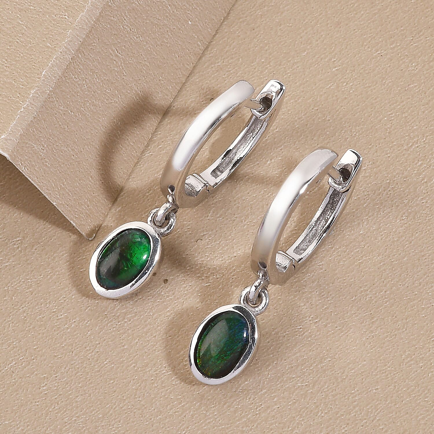 AA Ammolite Dangling Earrings (with Clasp) in Platinum Overlay Sterling Silver 1.00 Ct. 7020298 2