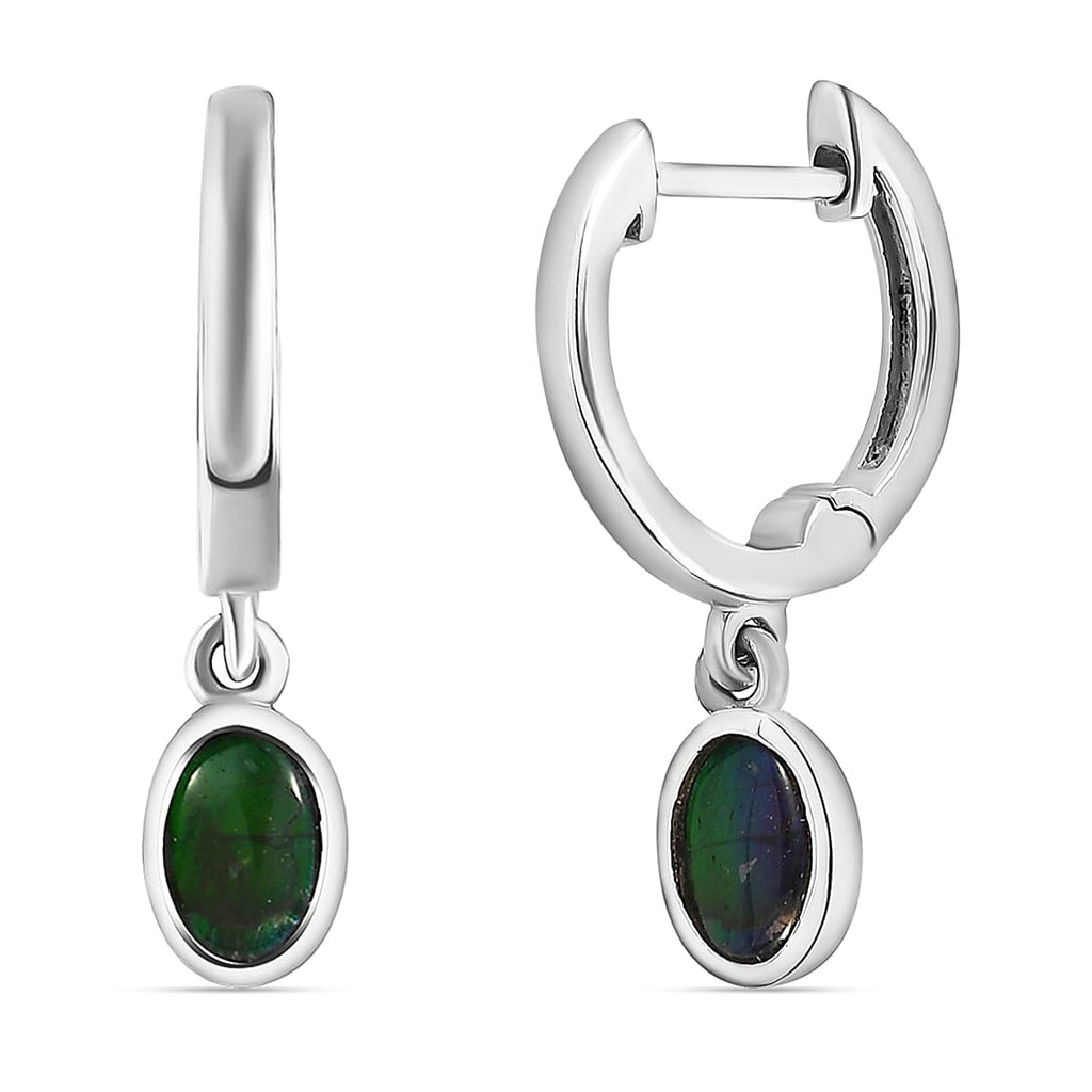 AA Ammolite Dangling Earrings (with Clasp) in Platinum Overlay Sterling Silver 1.00 Ct.