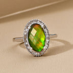 Ammolite and Diamond Ring in Platinum Overlay Sterling Silver 2.46 Ct.