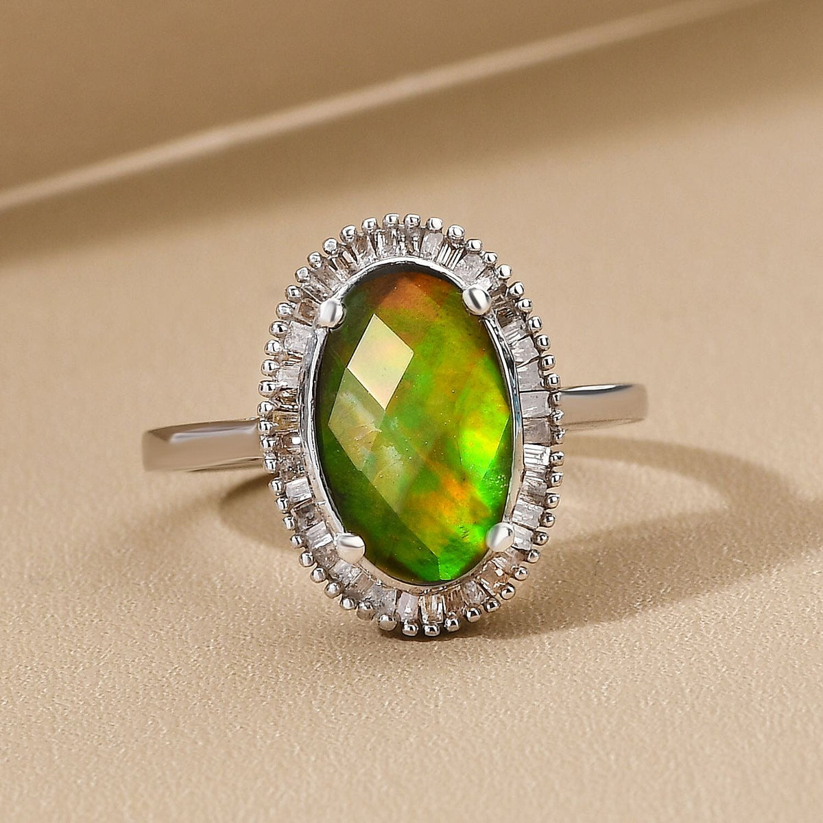 Ammolite and Diamond Ring in Platinum Overlay Sterling Silver 2.46 Ct. 7073370 2