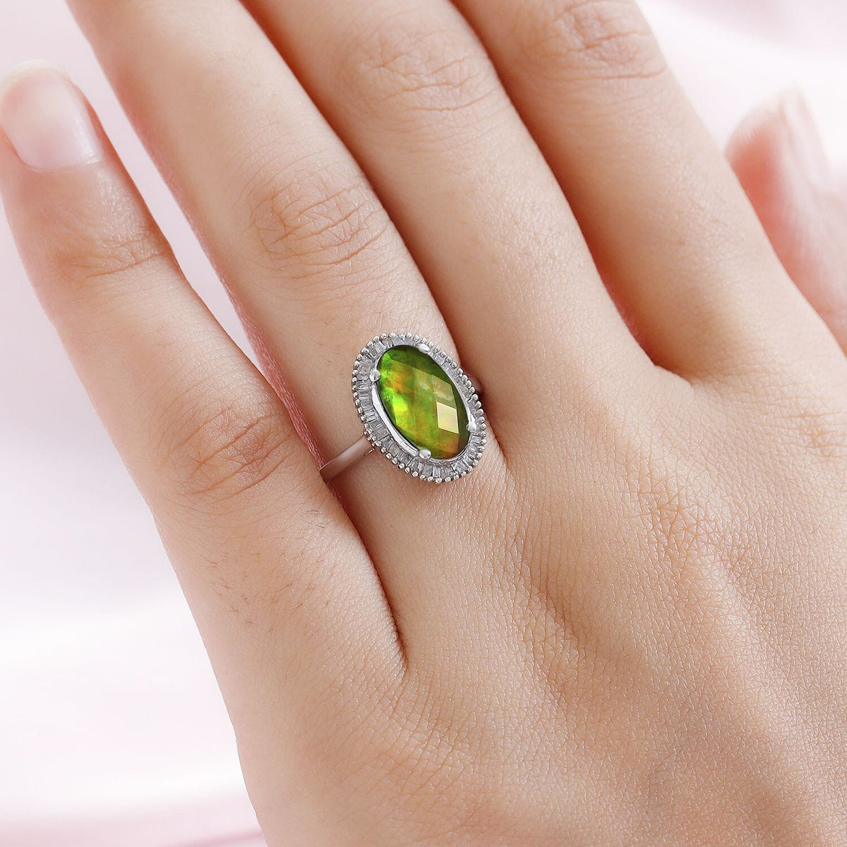 Ammolite and Diamond Ring in Platinum Overlay Sterling Silver 2.46 Ct. 7073370 3