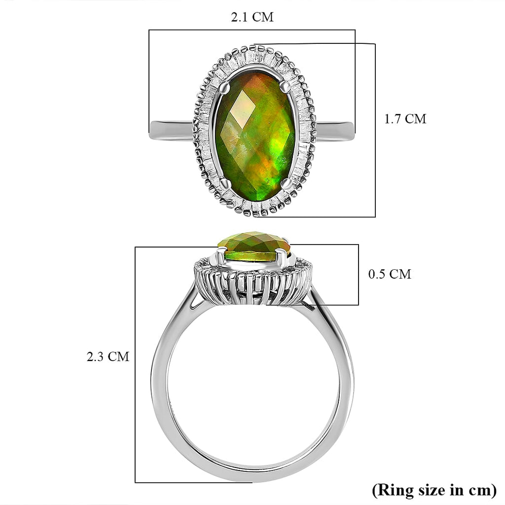 Ammolite and Diamond Ring in Platinum Overlay Sterling Silver 2.46 Ct.