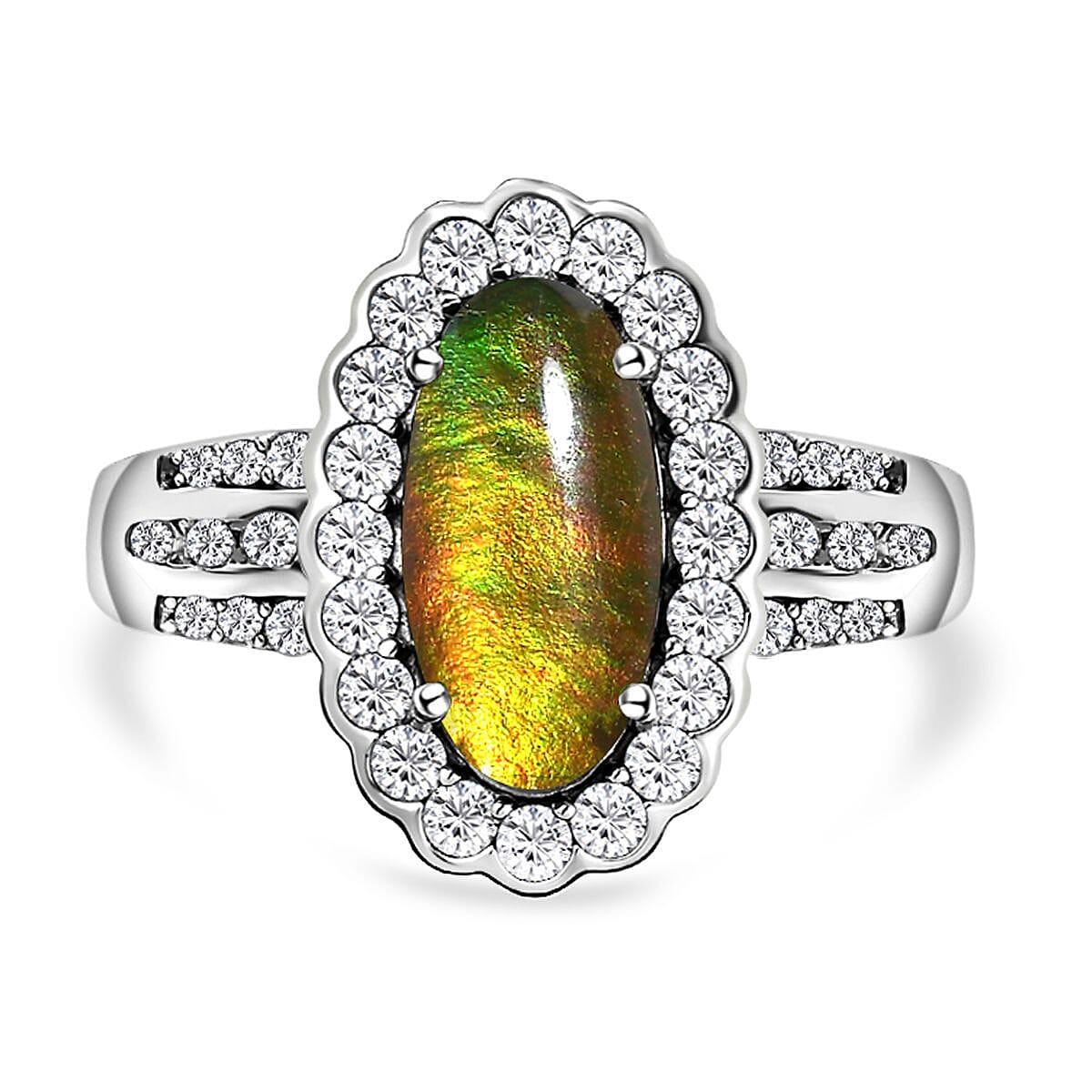 Ammolite and Natural Zircon Ring in Platinum Overlay Sterling Silver 3.95 Ct. 7043374 0