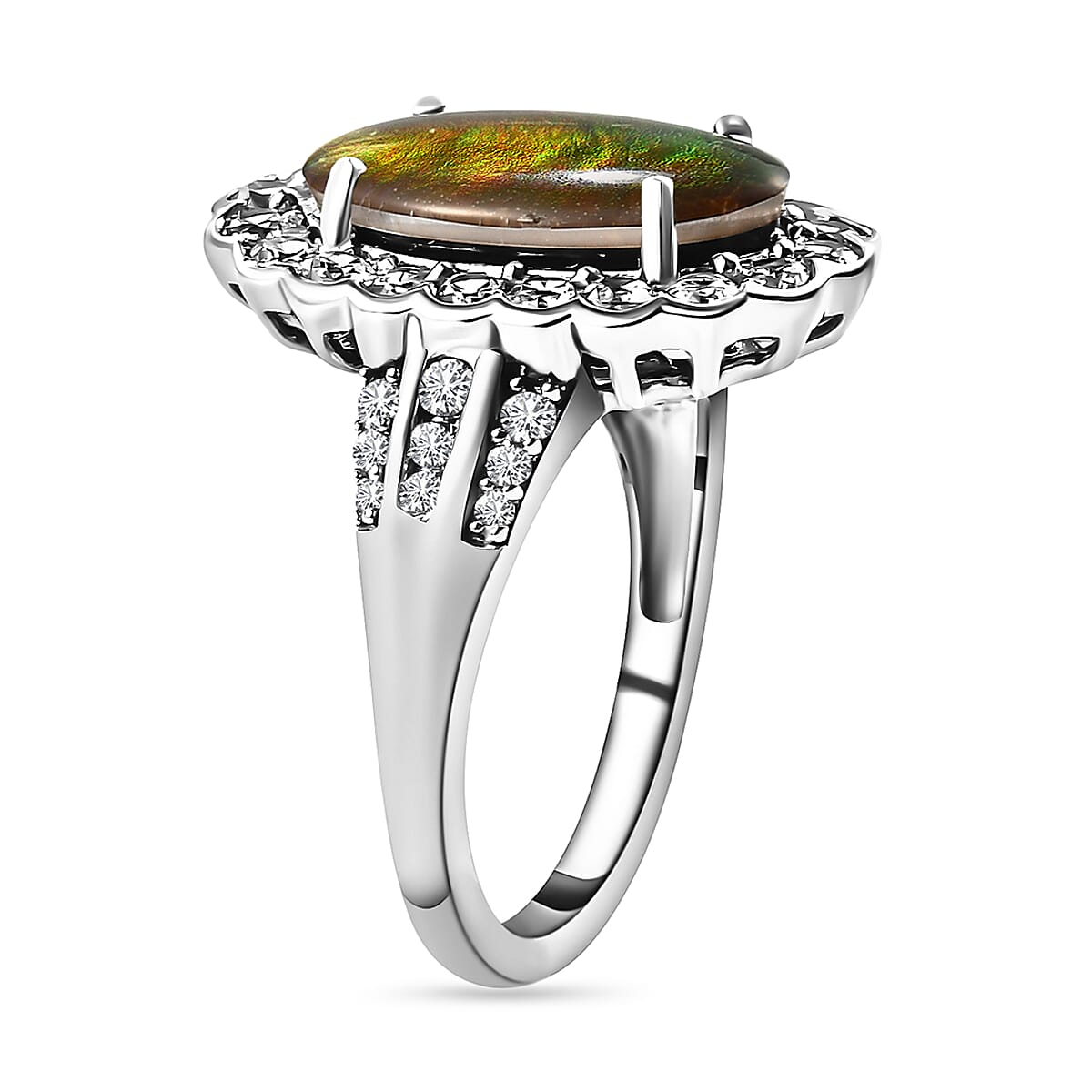 Ammolite and Natural Zircon Ring in Platinum Overlay Sterling Silver 3.95 Ct. 7043374 4