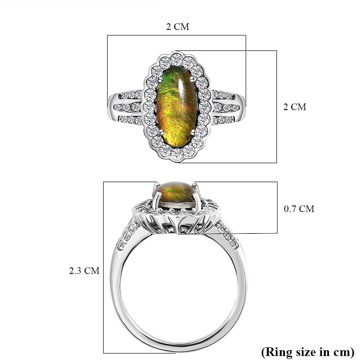 Ammolite and Natural Zircon Ring in Platinum Overlay Sterling Silver 3.95 Ct. 7043374 6