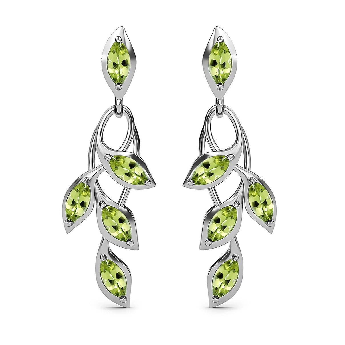 D'Joy - Hebei Peridot Leaf Vine Dangling Earrings with Push Back in Platinum Overlay Sterling Silver 1.63 Ct. 3678853 0