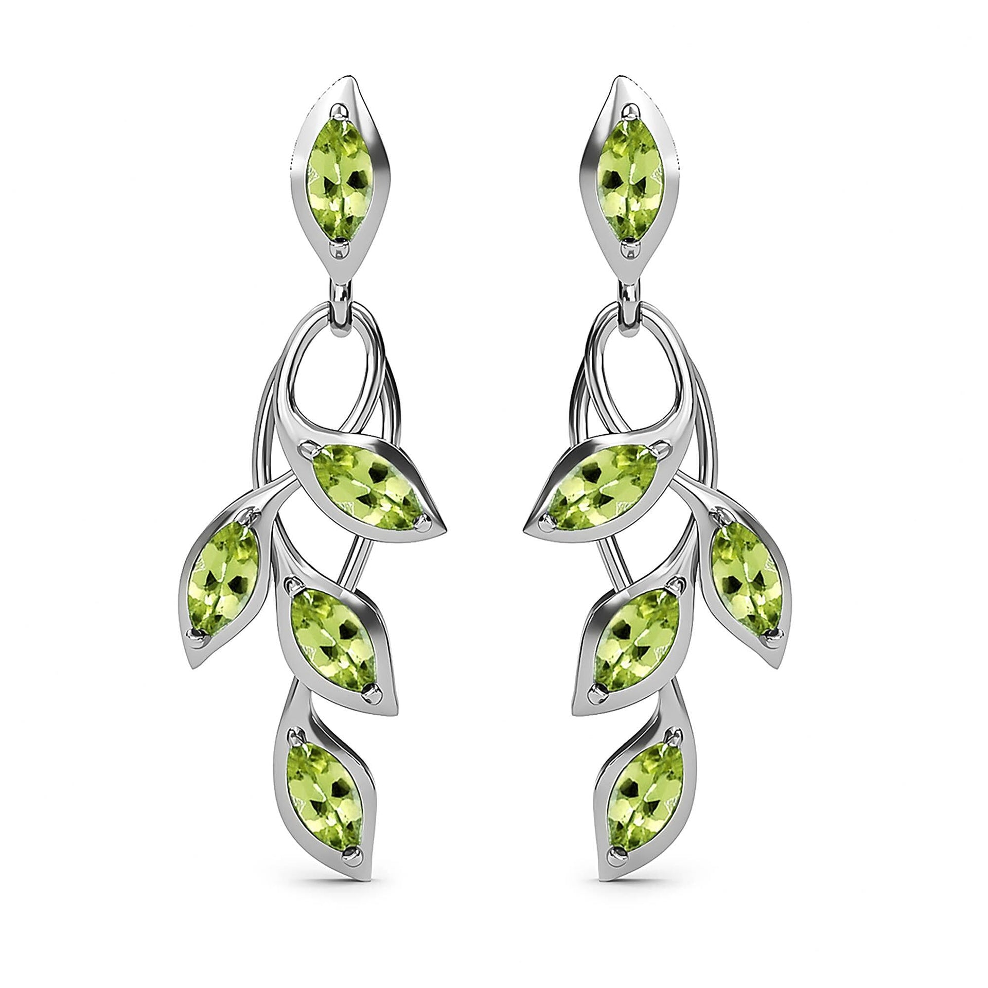 D'Joy - Hebei Peridot Leaf Vine Dangling Earrings with Push Back in Platinum Overlay Sterling Silver 1.63 Ct. 3678853 0
