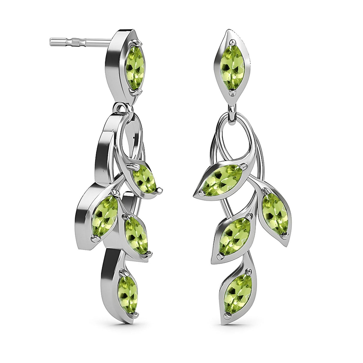 D'Joy - Hebei Peridot Leaf Vine Dangling Earrings with Push Back in Platinum Overlay Sterling Silver 1.63 Ct. 3678853 6