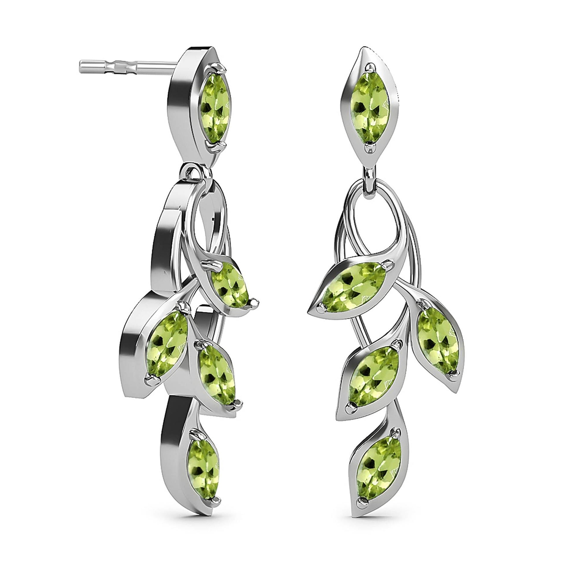 D'Joy - Hebei Peridot Leaf Vine Dangling Earrings with Push Back in Platinum Overlay Sterling Silver 1.63 Ct. 3678853 6