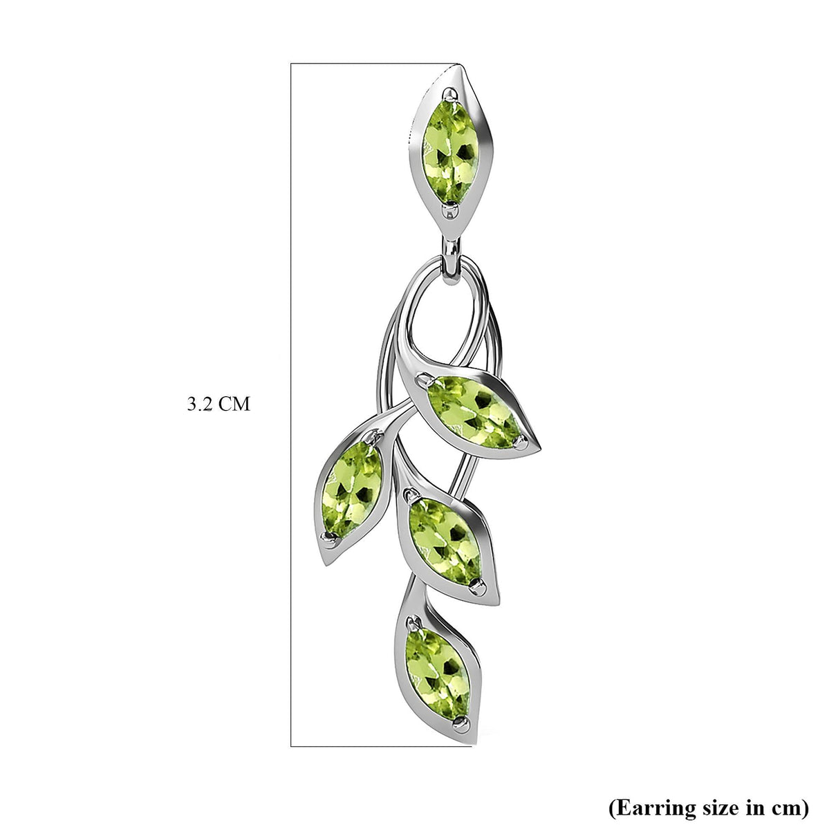 D'Joy - Hebei Peridot Leaf Vine Dangling Earrings with Push Back in Platinum Overlay Sterling Silver 1.63 Ct. 3678853 7