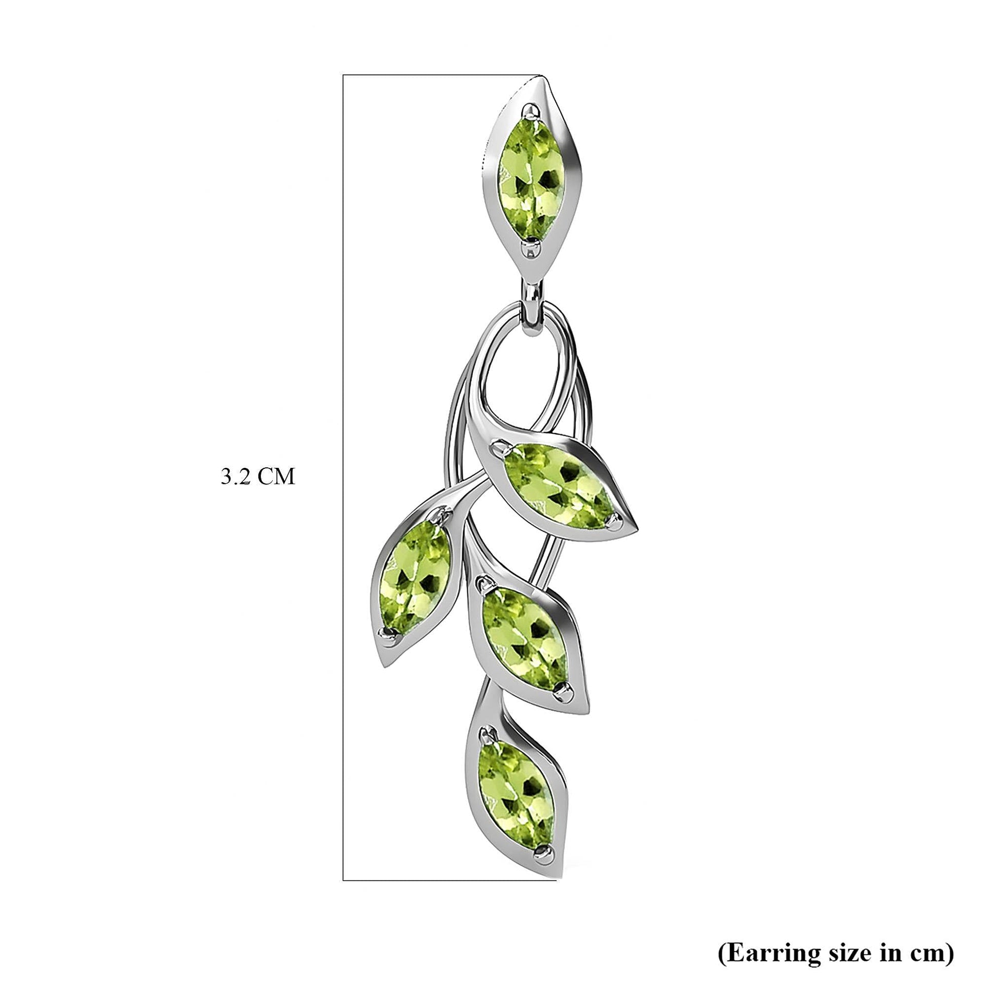D'Joy - Hebei Peridot Leaf Vine Dangling Earrings with Push Back in Platinum Overlay Sterling Silver 1.63 Ct. 3678853 7