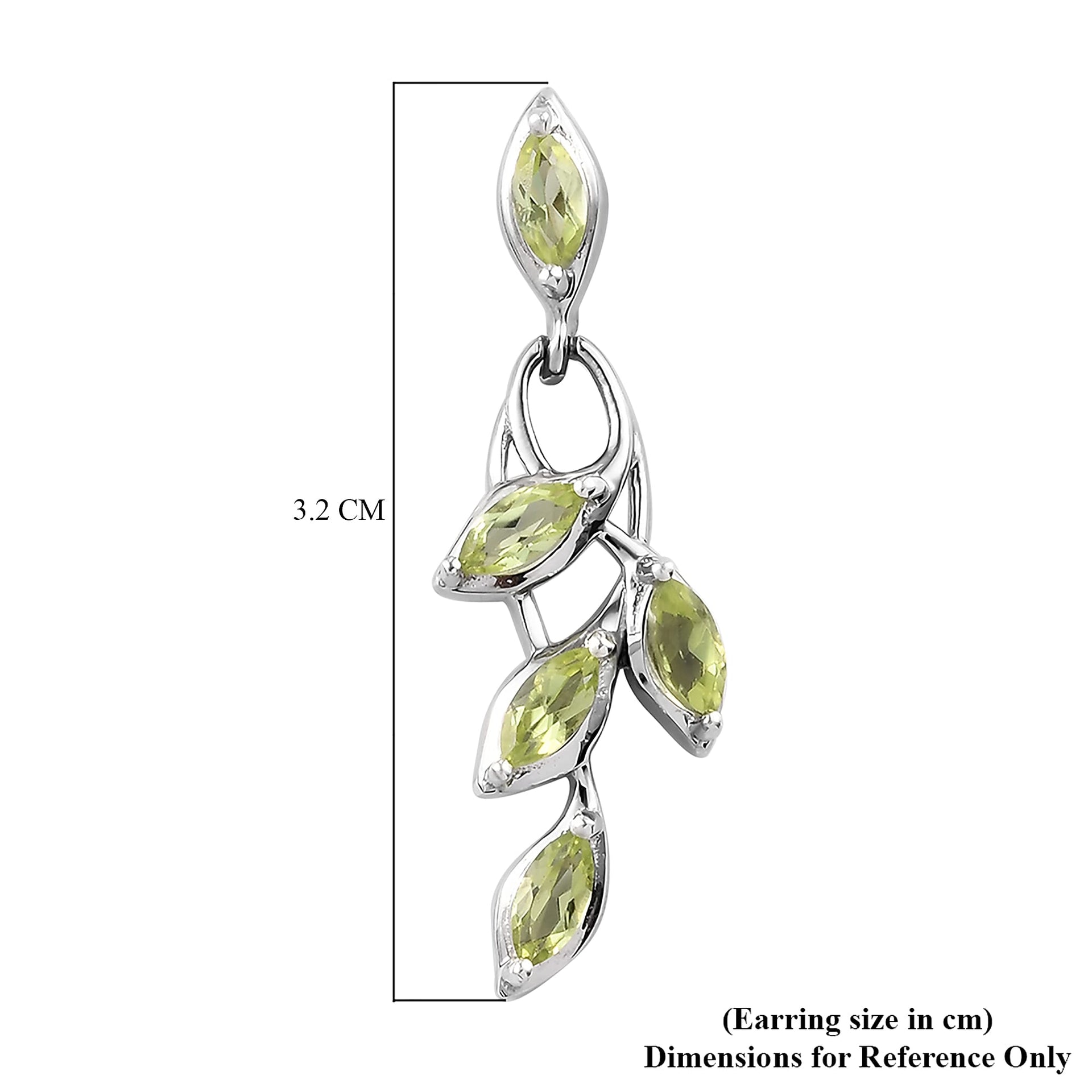 D'Joy - Hebei Peridot Leaf Vine Dangling Earrings with Push Back in Platinum Overlay Sterling Silver 1.63 Ct. 3678853 8