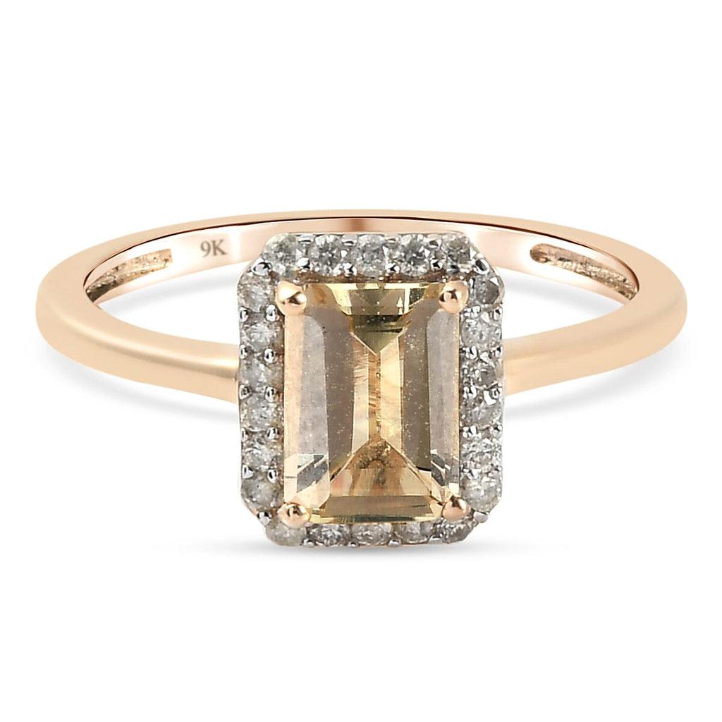 9K Yellow Gold AA Imperial Topaz and Diamond Halo Ring 1.31 Ct.