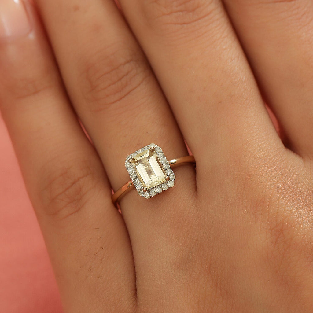 9K Yellow Gold AA Imperial Topaz and Diamond Halo Ring 1.31 Ct.