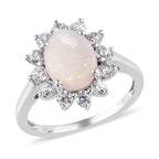 AA Natural Australian Opal and Natural Cambodian Zircon Ring in Platinum Overlay Sterling Silver 1.75 Ct.