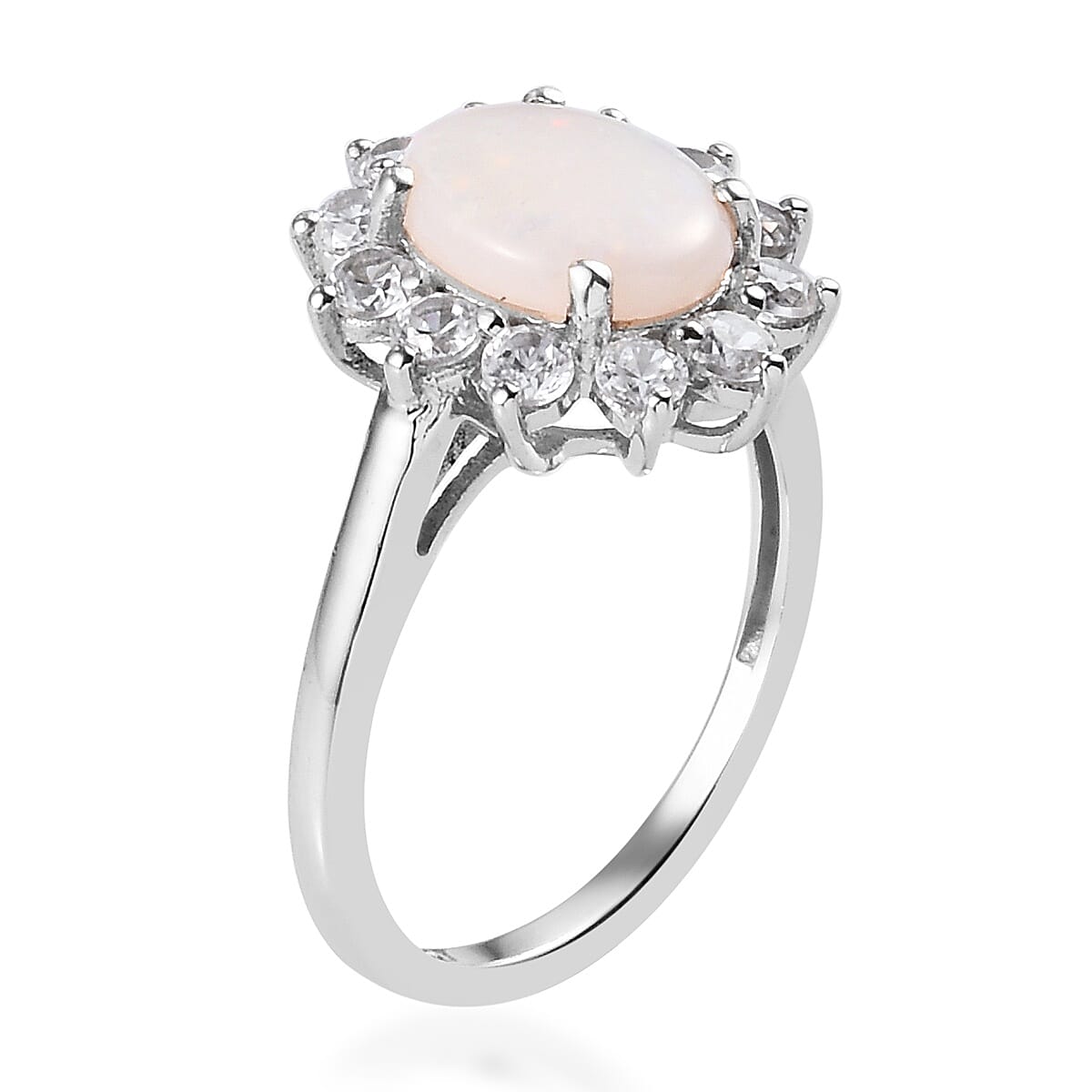 AA Opal and Cambodian Zircon Ring in Platinum Overlay Sterling Silver 1.75 Ct. 3679170 4