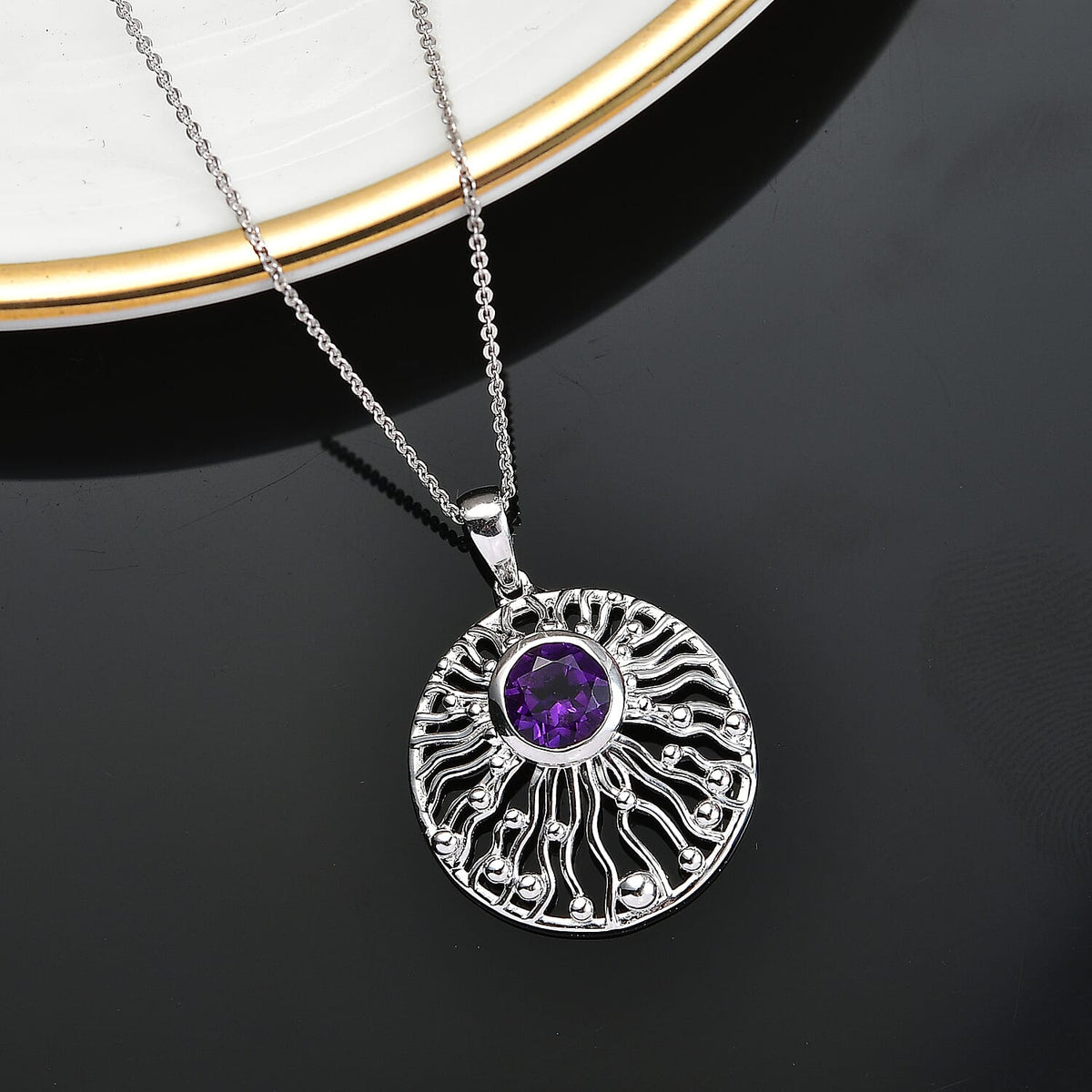AAA African Amethyst Pendant with Chain (Size - 20) in Rhodium Overlay Sterling Silver 1.40 Ct. 4355091 2