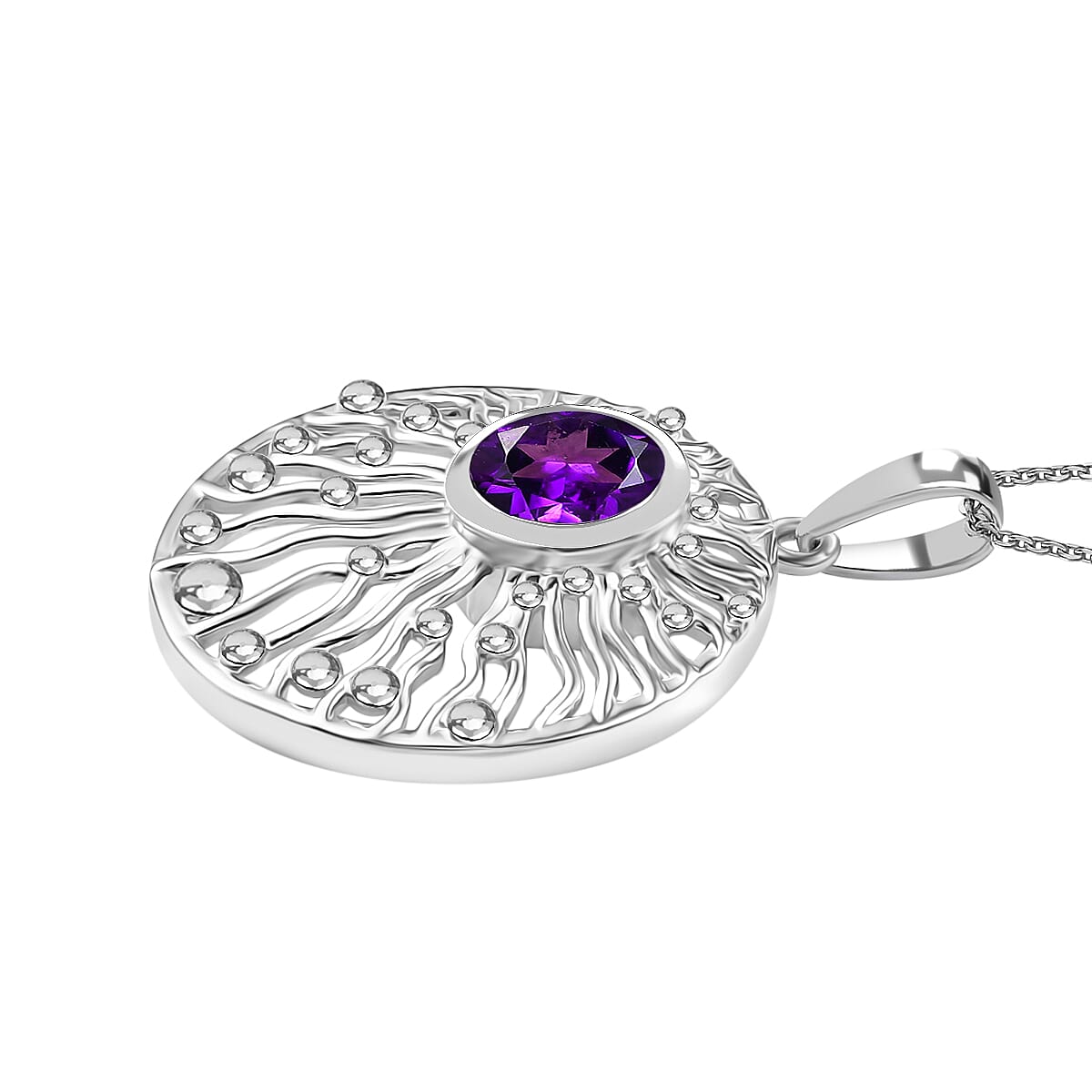 AAA African Amethyst Pendant with Chain (Size - 20) in Rhodium Overlay Sterling Silver 1.40 Ct. 4355091 4