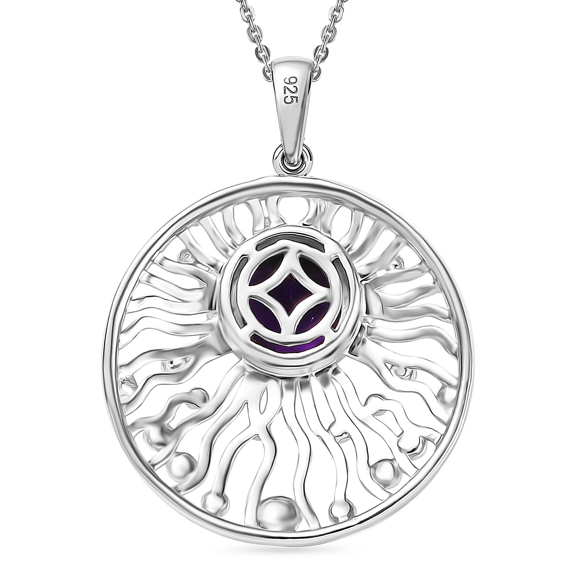 AAA African Amethyst Pendant with Chain (Size - 20) in Rhodium Overlay Sterling Silver 1.40 Ct. 4355091 5