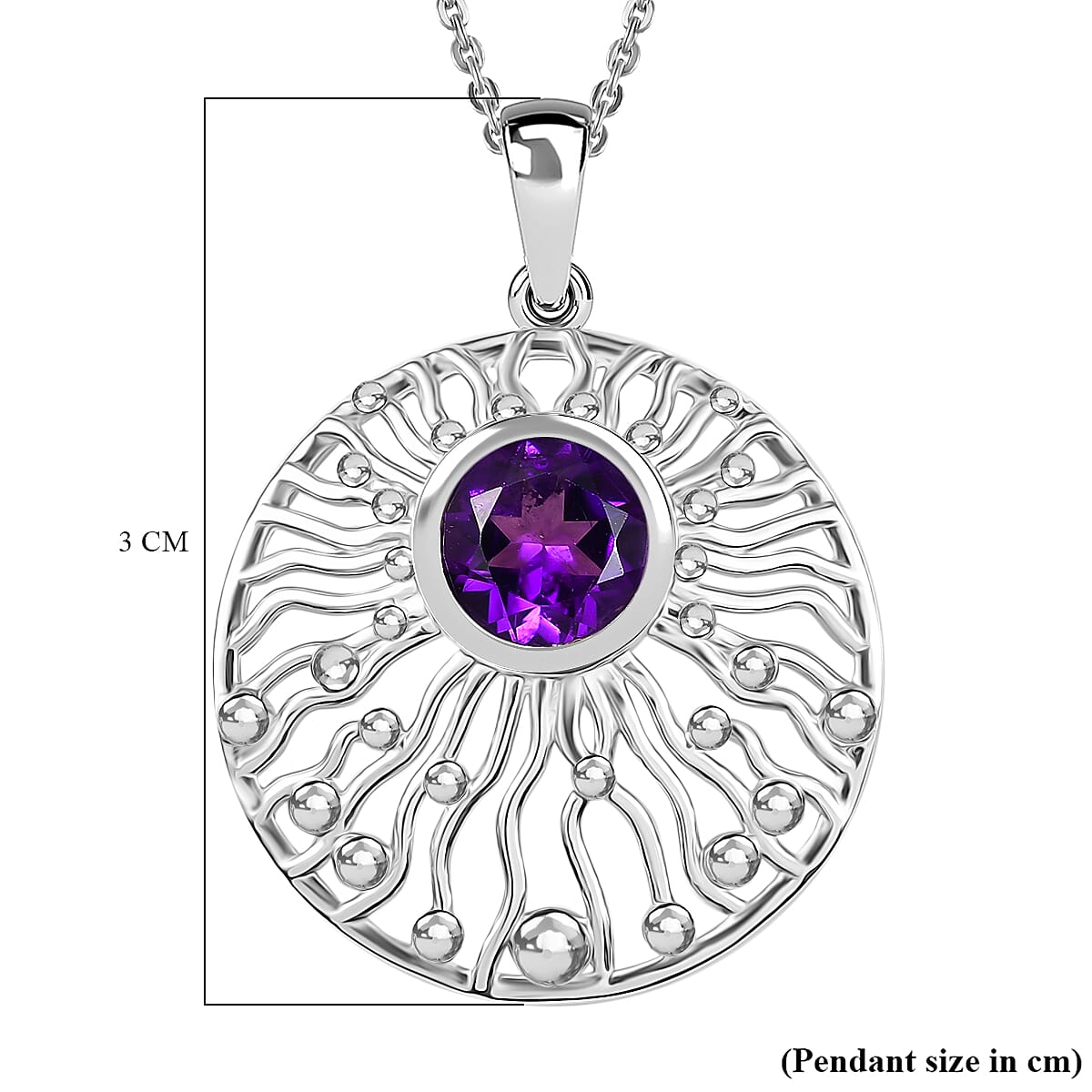 AAA African Amethyst Pendant with Chain (Size - 20) in Rhodium Overlay Sterling Silver 1.40 Ct. 4355091 6