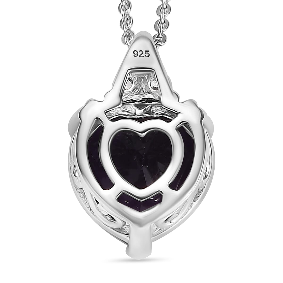 AAA African Amethyst &amp; White Zircon Pendant with Chain (Size - 20) in Rhodium Overlay Sterling Silver 3.23 Ct. 4355093 5