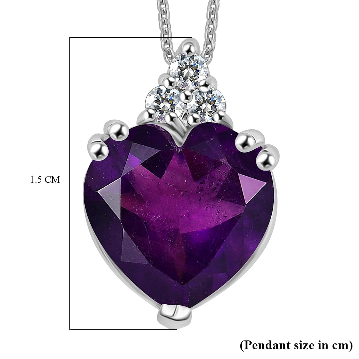 AAA African Amethyst &amp; White Zircon Pendant with Chain (Size - 20) in Rhodium Overlay Sterling Silver 3.23 Ct. 4355093 6